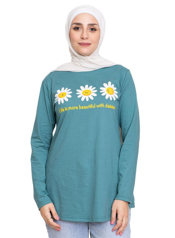 Green Olive Printed Long - Sleeve Design 59 - Khotwh